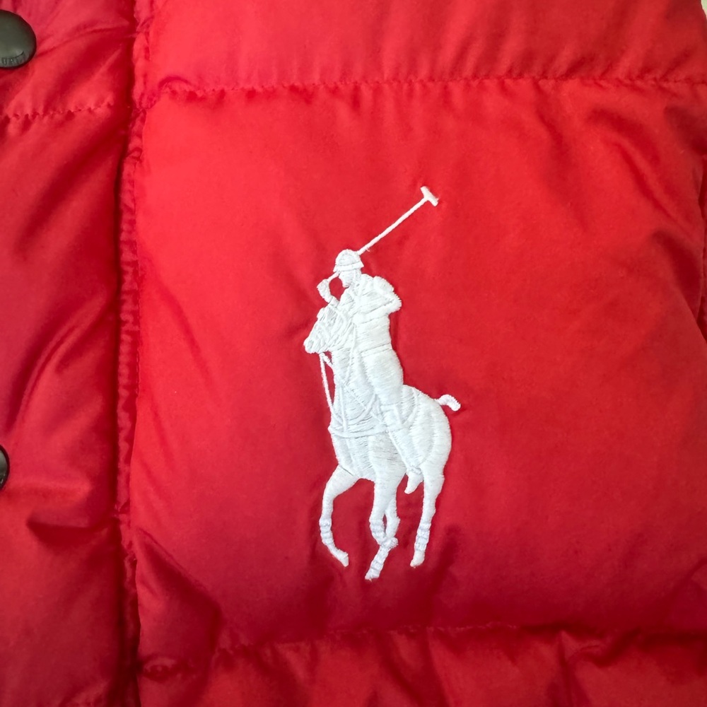 Ralph Lauren Women’s Down Puffer Vest Red & Navy L Big Pony Logo Preppy Ski - Picture 12 of 14
